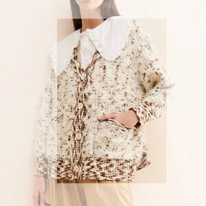 Free People Cream and Brown Cardigan, New with Tags, Size S